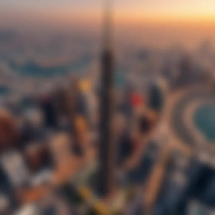 Aerial view of Al Meraikhi Tower in the context of Dubai's skyline.