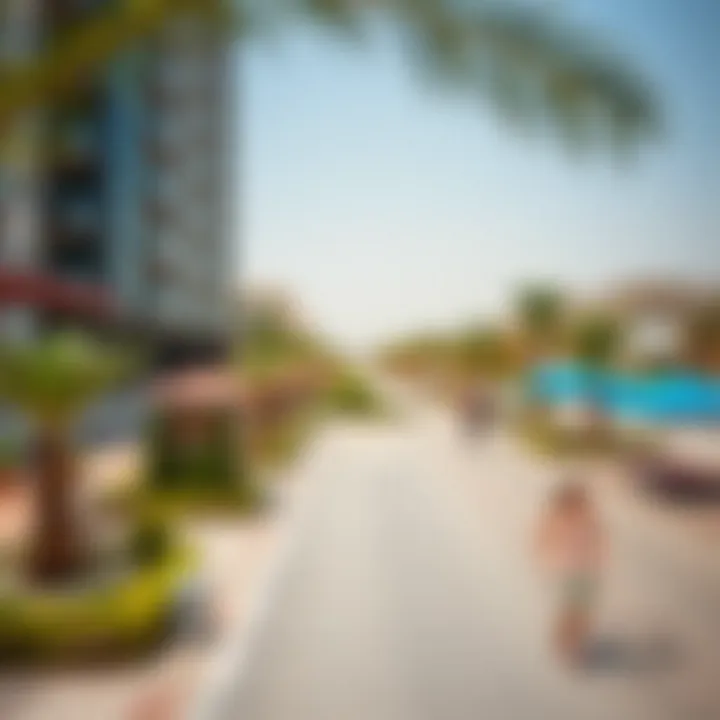 Panoramic view of community amenities surrounding BM Tower Al Nahda