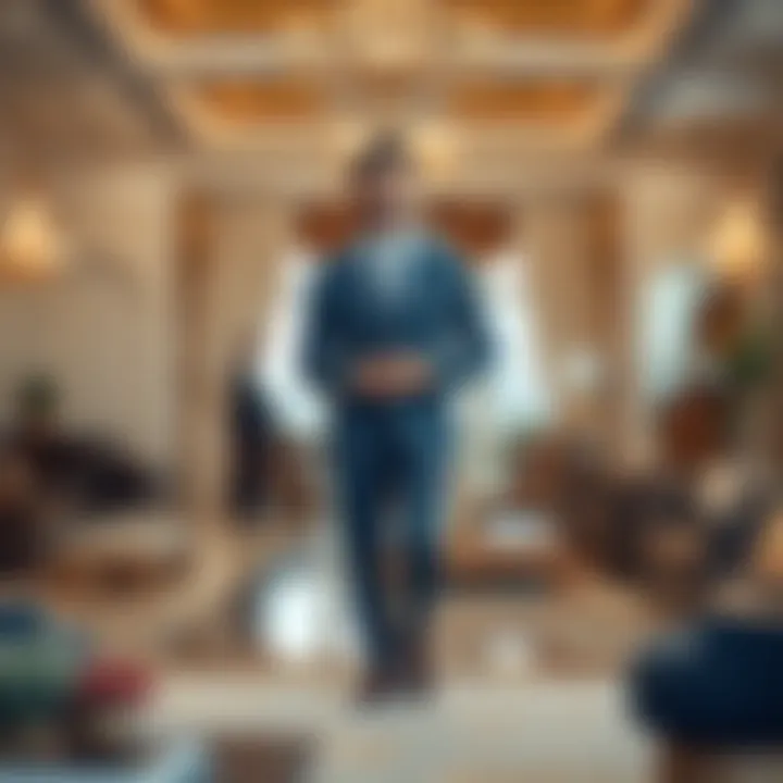 Real Estate Broker Showcasing Luxury Property A real estate broker presenting a luxury property to potential investors in a lavish setting.