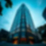 The striking facade of the City Gate Tower showcasing its modern architectural elements.