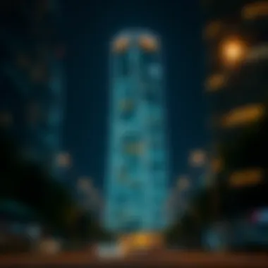 The City Gate Tower illuminated at night, emphasizing its significance in urban aesthetics.