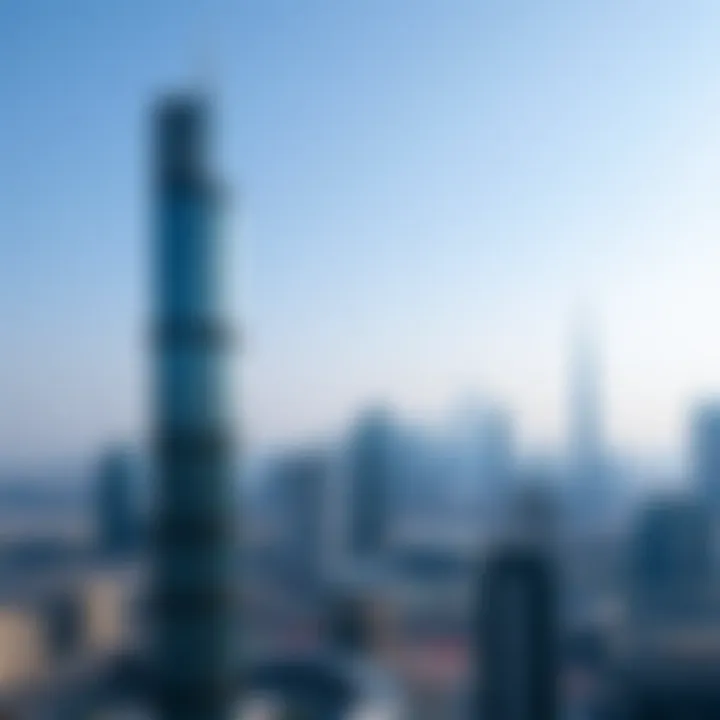 A panoramic view of the City Gate Tower against the backdrop of Dubai's skyline.