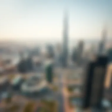 Strategic Locations of Business Centers in Dubai Aerial view of Dubai skyline emphasizing business center locations