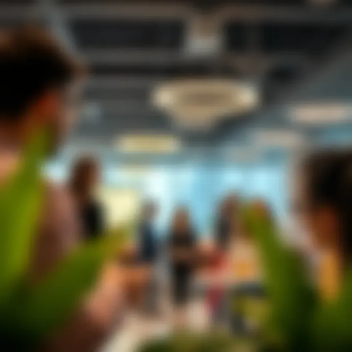 Entrepreneurs networking in a business center environment