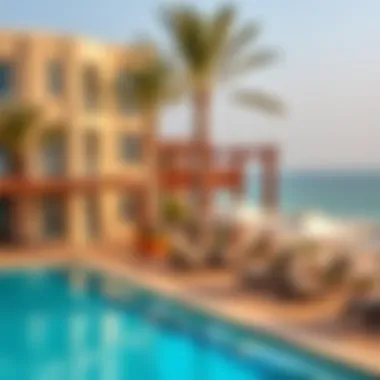 Vibrant community amenities including a private beach and swimming pool at Damac Lagoons