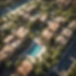 Aerial view of Al Ferdous showcasing its serene layout and greenery.