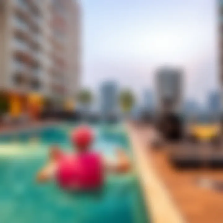 Amenities such as a swimming pool and gym in a high-end apartment complex