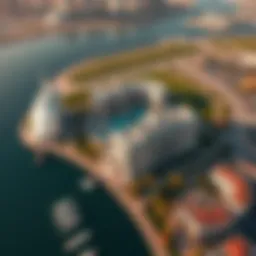 Aerial view of Azizi Venice showcasing its stunning architecture and surroundings