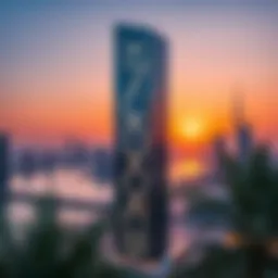 Stunning view of the Binary Tower at sunset
