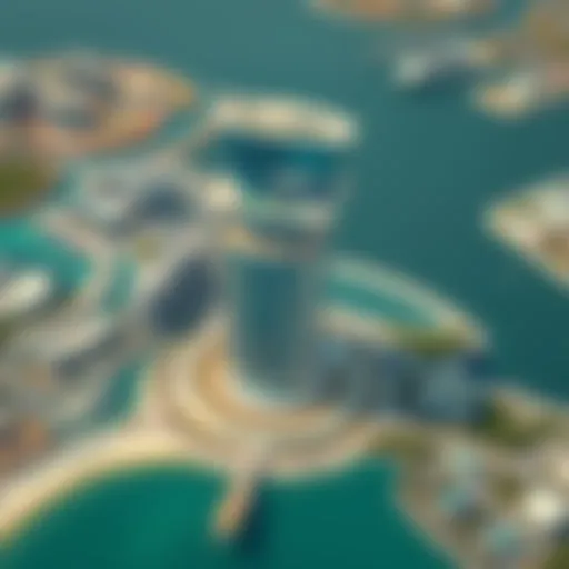 Aerial view of Blue Bay Tower showcasing its modern architecture and surroundings