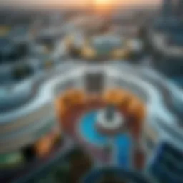 Aerial view of Circle Mall showcasing its unique architecture