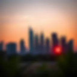 Stunning skyline view of Deyaar Noor Midtown at sunset
