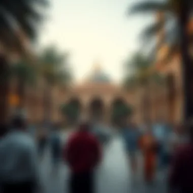 Visitors enjoying the atmosphere around دوار الساعه