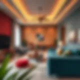 Modern family room design in Satwa with vibrant colors