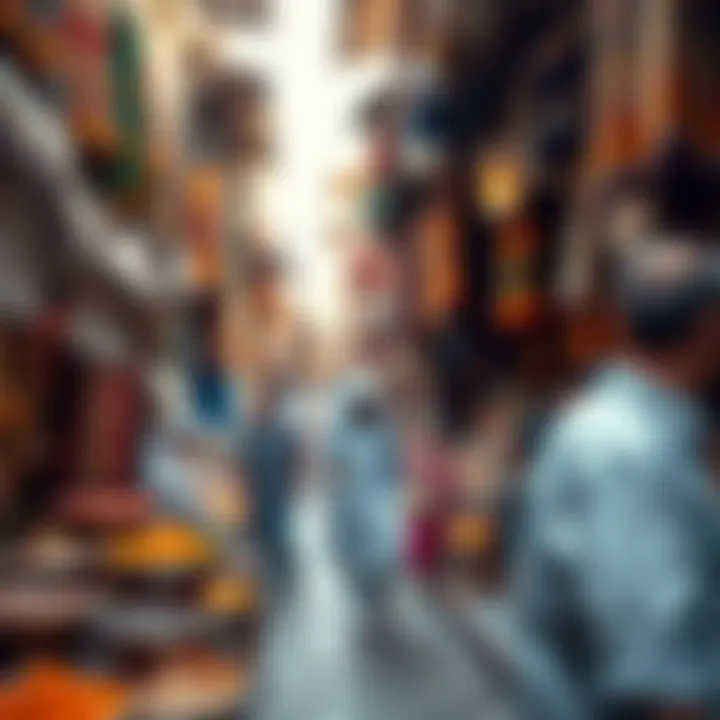 Traditional market in Dubai with colorful textiles and spices