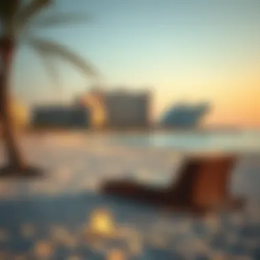 A tranquil beach scene with luxurious resorts