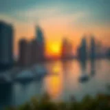 Stunning skyline view of Dubai Marina at sunset