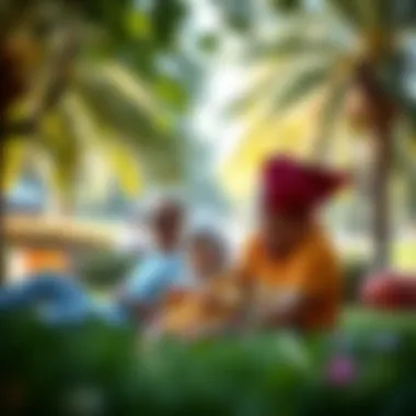 Family enjoying leisure time in a park during a holiday