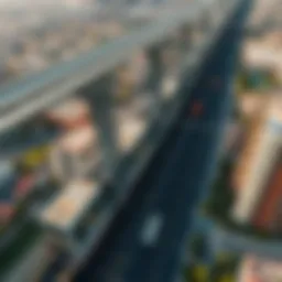 Aerial view of Dubai showcasing metro stations and surrounding neighborhoods