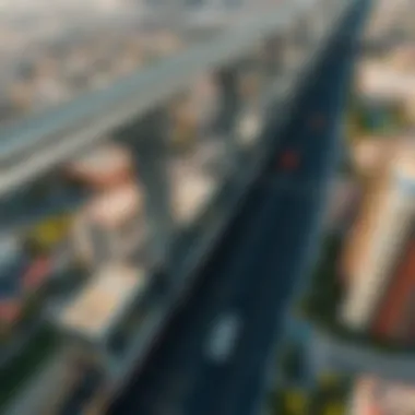 Aerial view of Dubai showcasing metro stations and surrounding neighborhoods