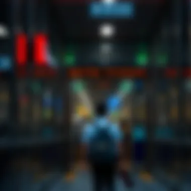 Close-up of a metro station entrance with commuters