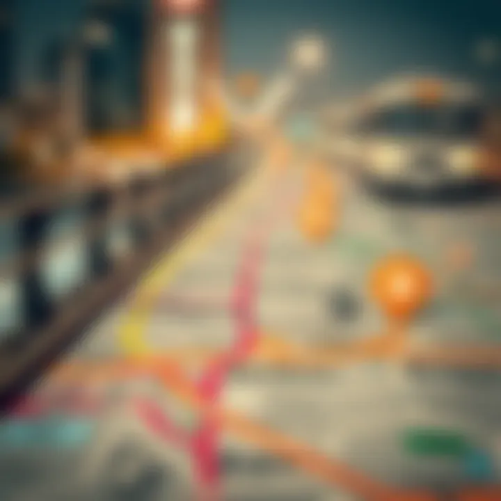 Map highlighting metro lines and real estate locations in Dubai