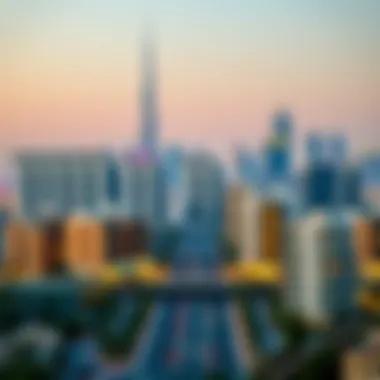 A vibrant urban landscape of Dubai's skyline with rental properties