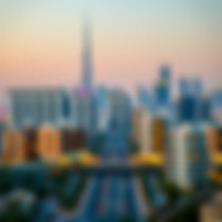 A vibrant urban landscape of Dubai's skyline with rental properties