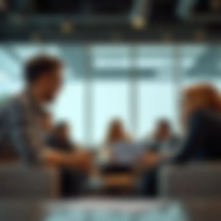 A group of diverse renters discussing lease agreements in a modern setting