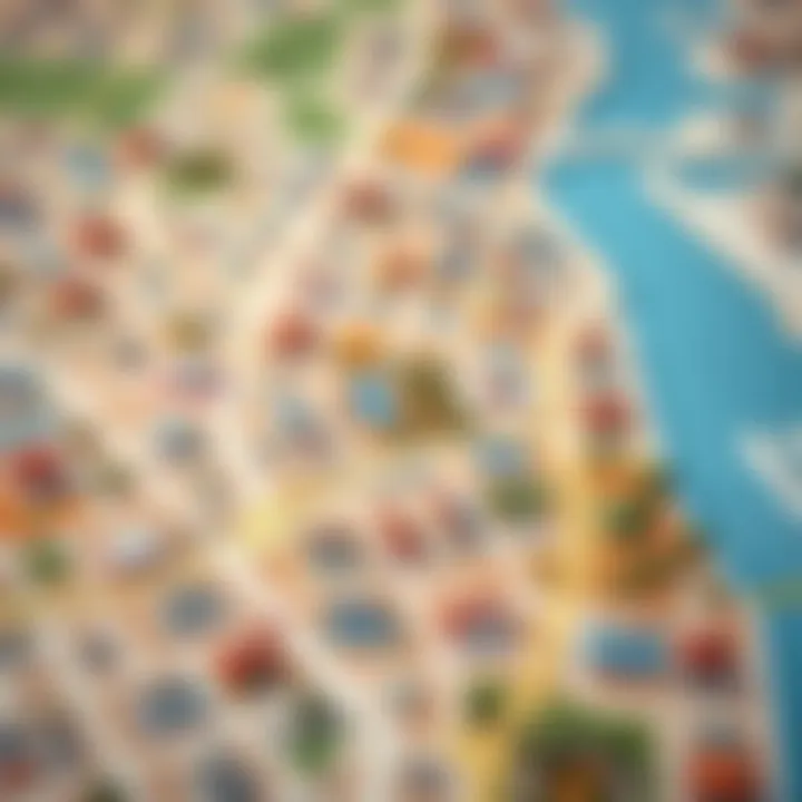 Map highlighting various neighborhoods in Dubai