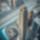 Aerial view of Shatha Tower showcasing its unique architectural design