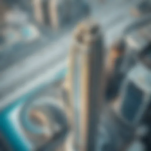 Aerial view of Shatha Tower showcasing its unique architectural design