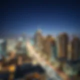 A panoramic view of Shawamekh City's skyline at dusk