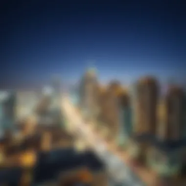 A panoramic view of Shawamekh City's skyline at dusk