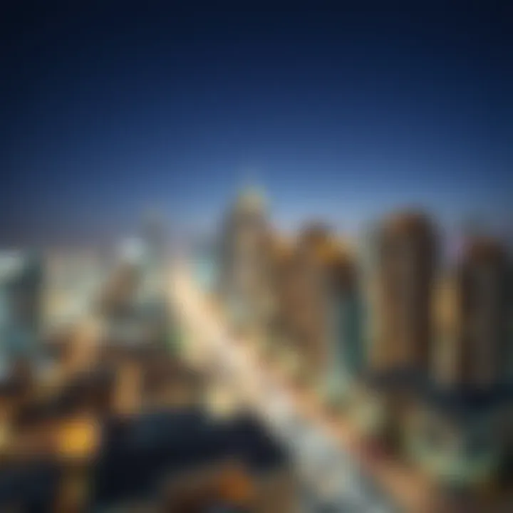 A panoramic view of Shawamekh City's skyline at dusk