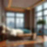 Elegant studio room featuring modern decor and city views