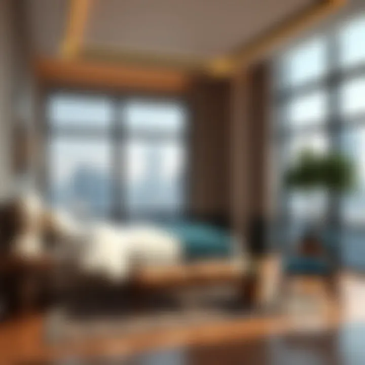 Stunning Modern Studio in Dubai Elegant studio room featuring modern decor and city views