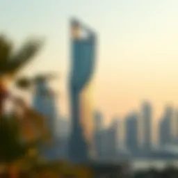 A striking view of the 14 Tower showcasing its unique architectural design against the Dubai skyline.