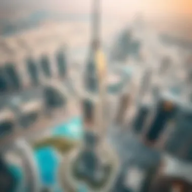Aerial perspective of The Address Tower surrounded by Dubai's skyline