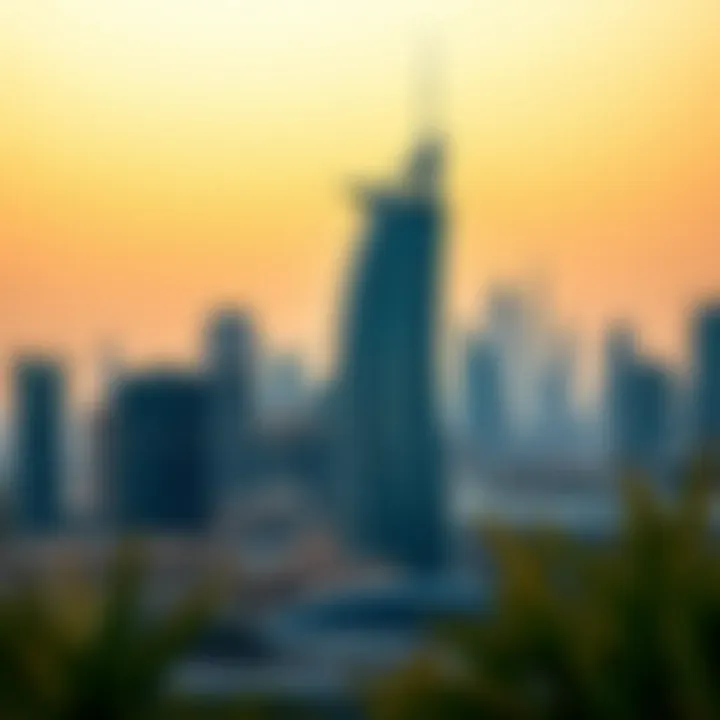 Tiger Building Against the Dubai Skyline Panoramic view of Dubai skyline featuring the Tiger Building