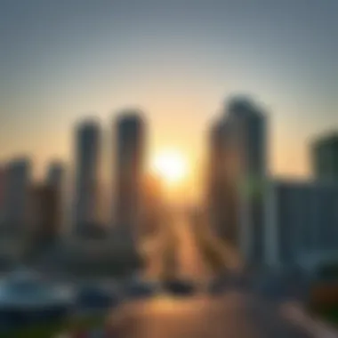 Dubai's Modern Skyline and Real Estate Opportunities Modern skyline of Dubai with residential towers reflecting the sun