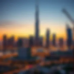 Stunning skyline of Downtown Dubai at sunset