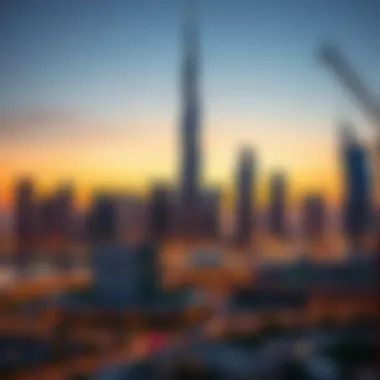Stunning skyline of Downtown Dubai at sunset