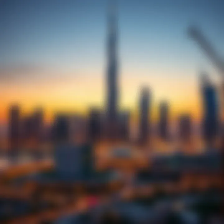 Stunning skyline of Downtown Dubai at sunset
