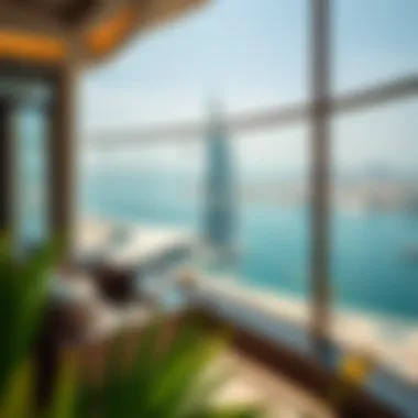 Luxurious Lifestyle with Scenic Views in Dubai A lifestyle shot of a luxurious balcony view overlooking the sea and cityscape