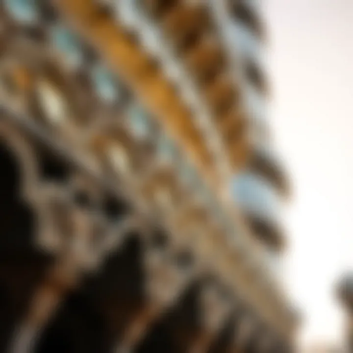 Intricate Architectural Details of Jamal Tower Close-up of Jamal Tower's unique architectural design elements