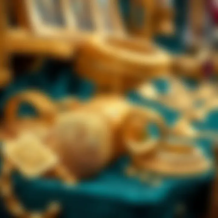 Close-up of ornate gold necklaces and bracelets