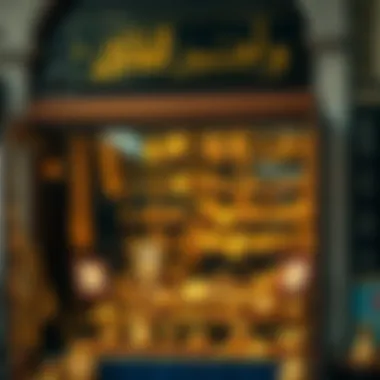 A traditional storefront showcasing gold artifacts