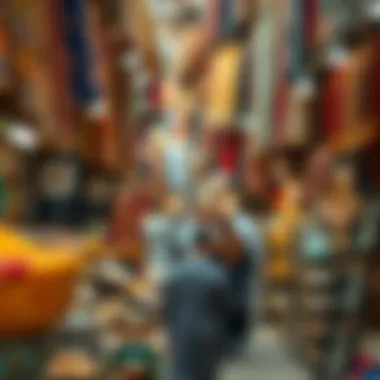 Vibrant atmosphere of Meena Bazaar filled with colorful textiles and spices.