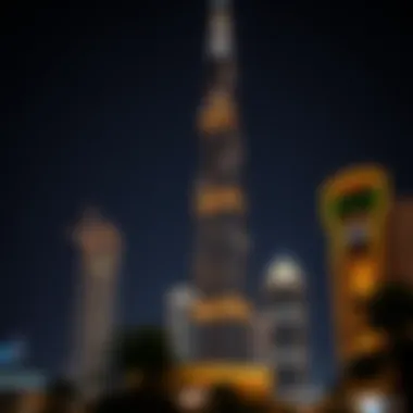 Zabeel Tower Illuminated at Night Zabeel Tower illuminated at night